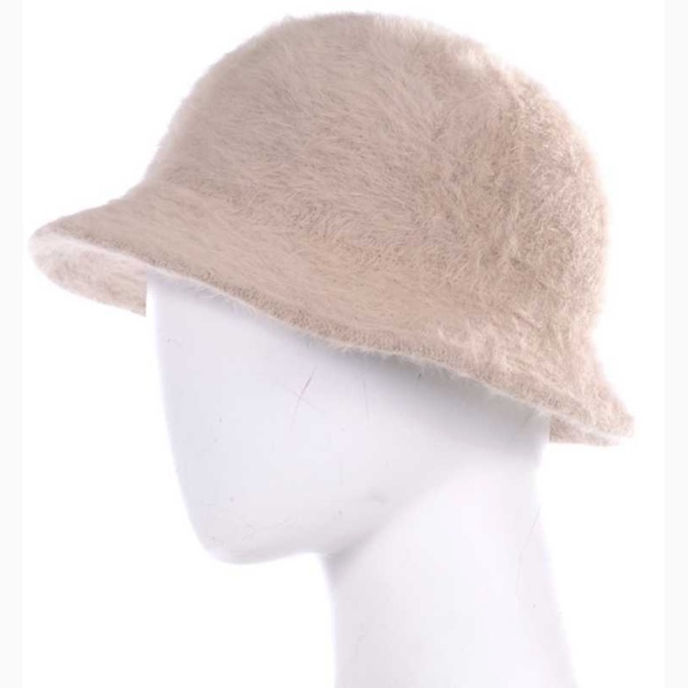DNY Angora Rabbit Hair Cream Natural Bucket Hat